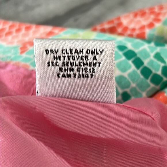 Talbots Petite Sleeveless Fish Print Sheath Dress Green Pink Cotton Woman Sz 8P - Picture 8 of 12